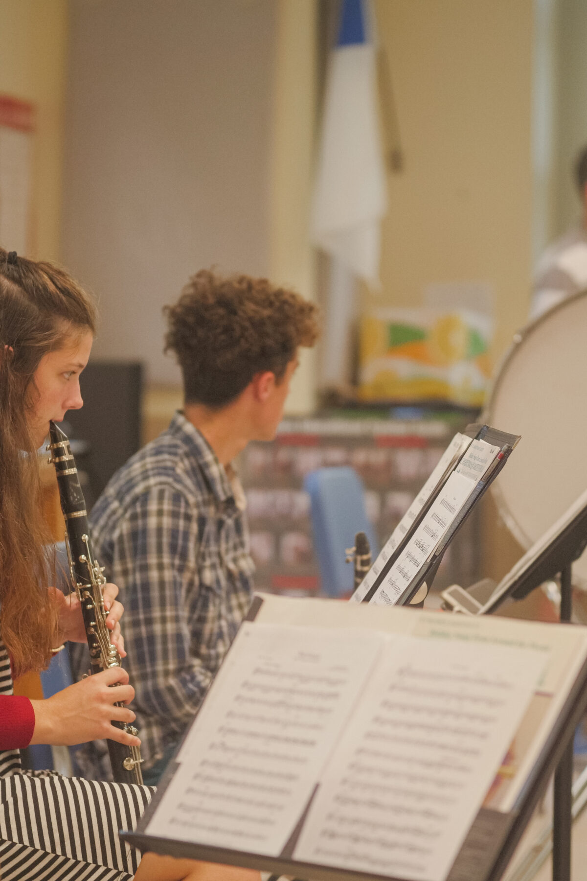 Group of students in class practicing their musical instruments