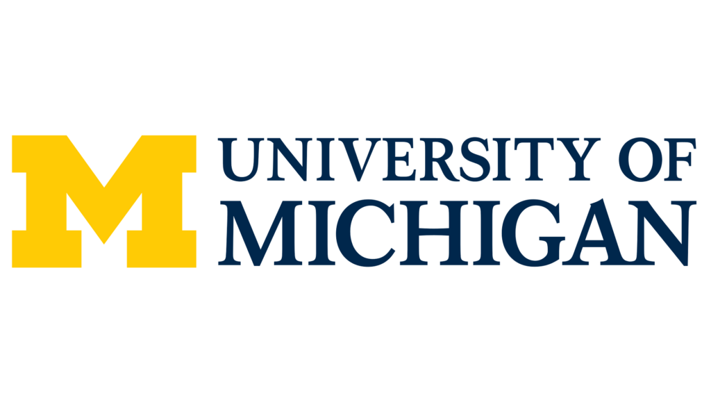 The university of michigan logo on a green background.