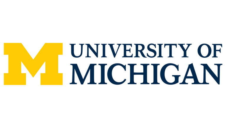 The university of michigan logo on a green background.