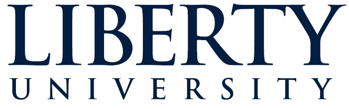 Liberty University logo with "Liberty" in large blue text and "University" in smaller blue text below.